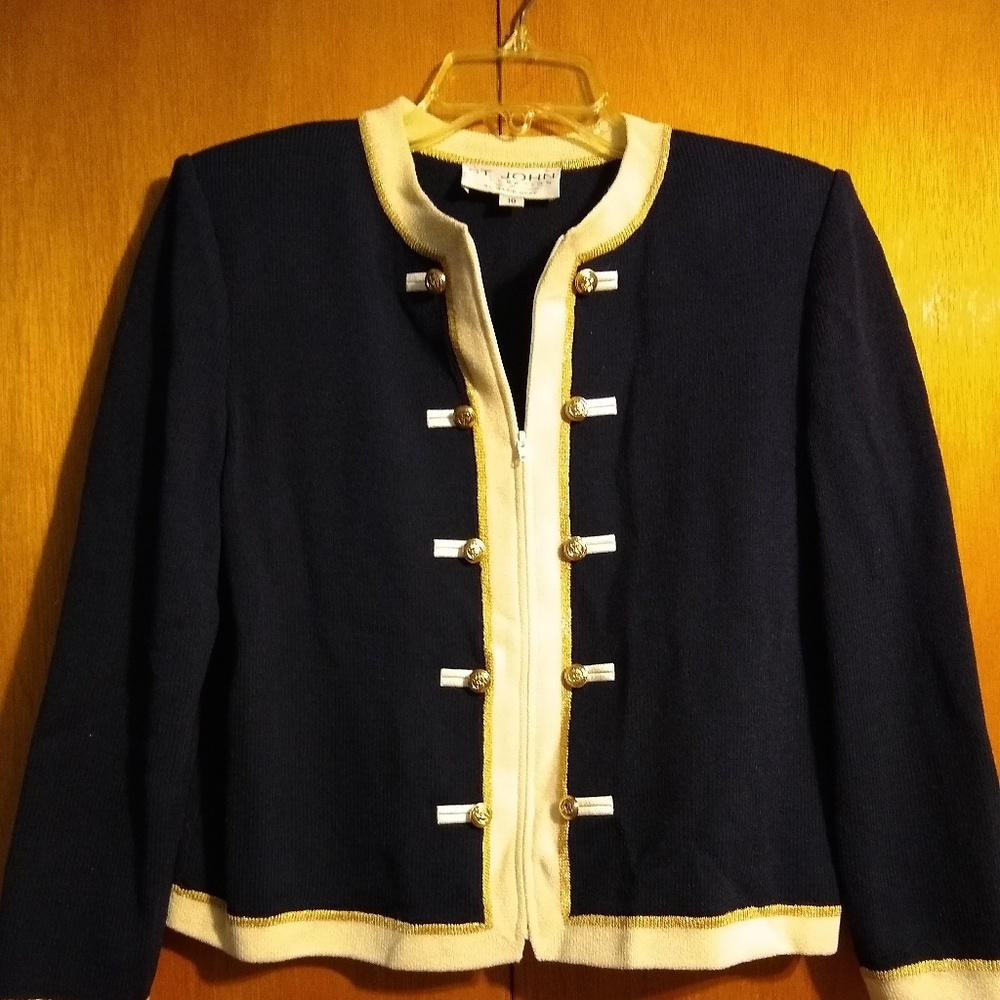 St. John Navy & Cream Cardigan Blazer Sz 10 M/L